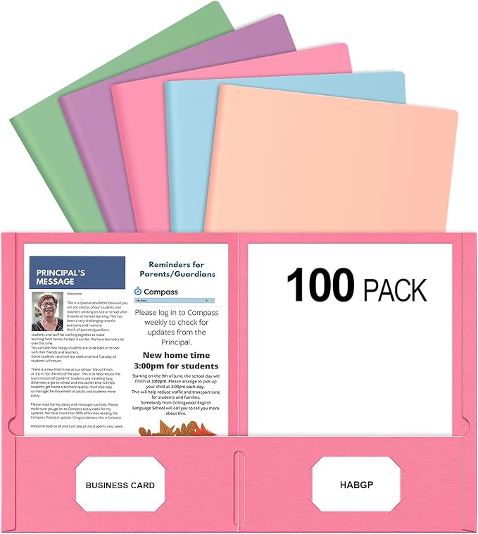 HABGP Two Pocket Folders, 100 Pack 2 Pocket Folders Fit Letter Size Paper by HABGP
