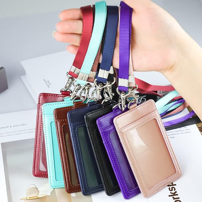 Teskyer Badge Holder with Lanyard, Leather ID Name Badge Card Holder with - Image 7