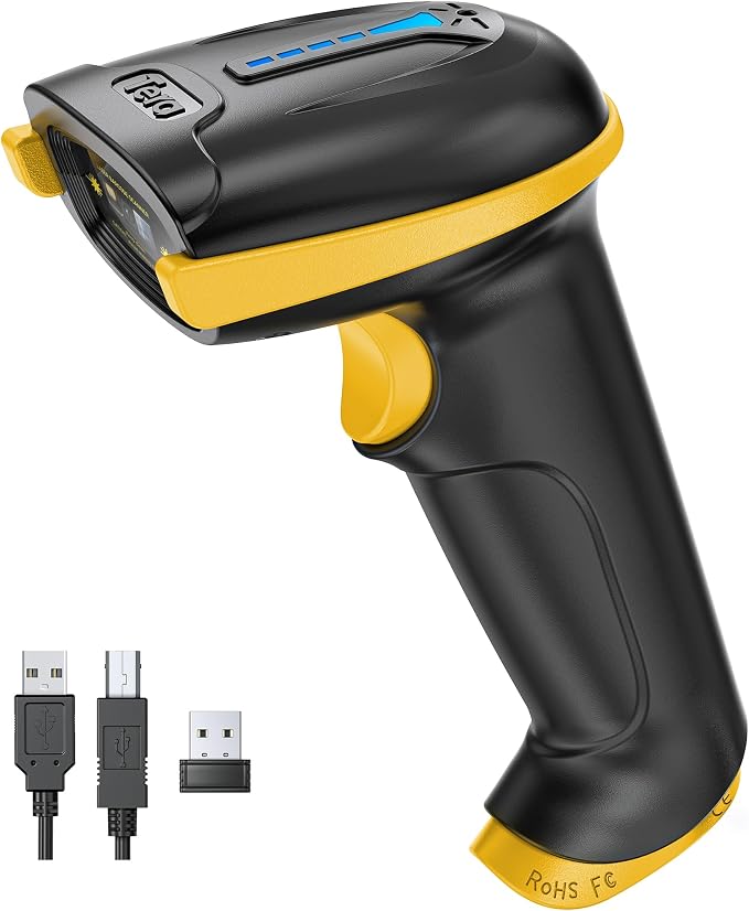 Tera Barcode Scanner with Battery Indicator: 1D Wireless, 5100 Yellow | USB by Tera