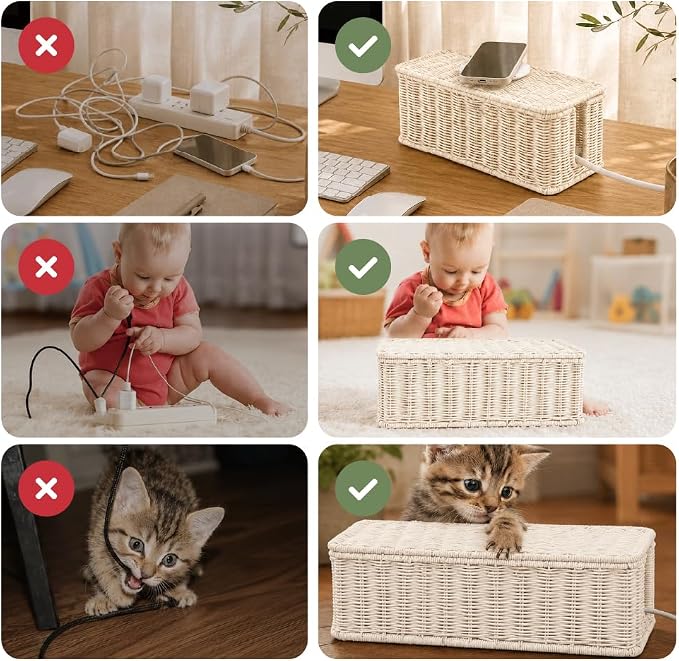 Cable Management Box, Handmade Rattan Cable Organizer - Image 8