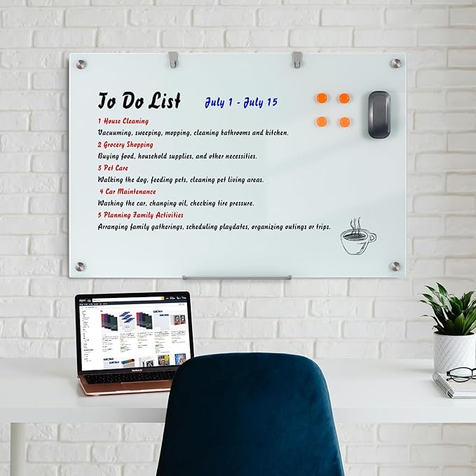 Glass Dry Erase Board, 36 x 24 Inches Magnetic Glass Whiteboard for Wall, 3' x 2' Frameless Board for Office, Home, School-DeskLoop Office