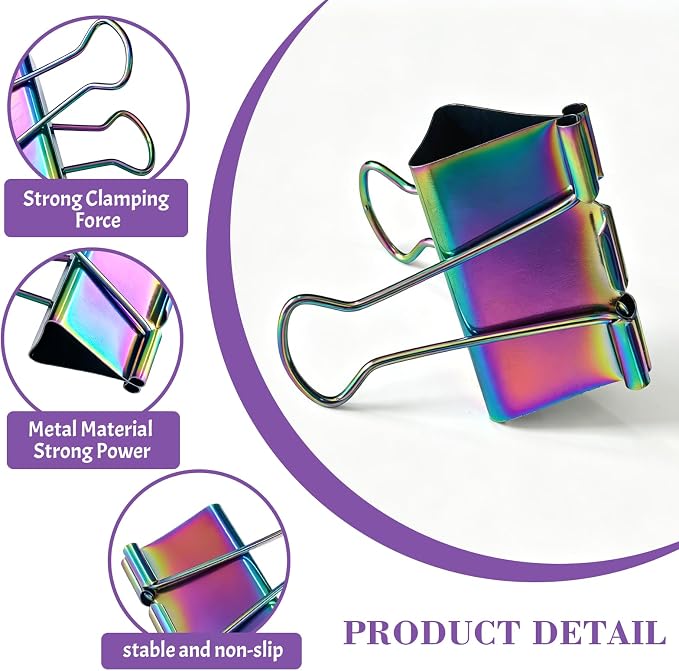 2 Pcs Rainbow Paper Clamps, Medium Binder Clips, 2 Inch Length - Image 3