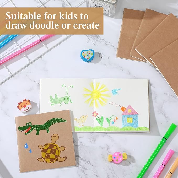 100 Pieces Mini Blank Notebook Bulk Set Small Kraft Paper Unlined Journals Pocket Journal for Kids Drawing Sketchbook Office Supplies 4 x 4 inch Small Sketchbooks with 24 Sheets (Blank Style)-DeskLoop Office