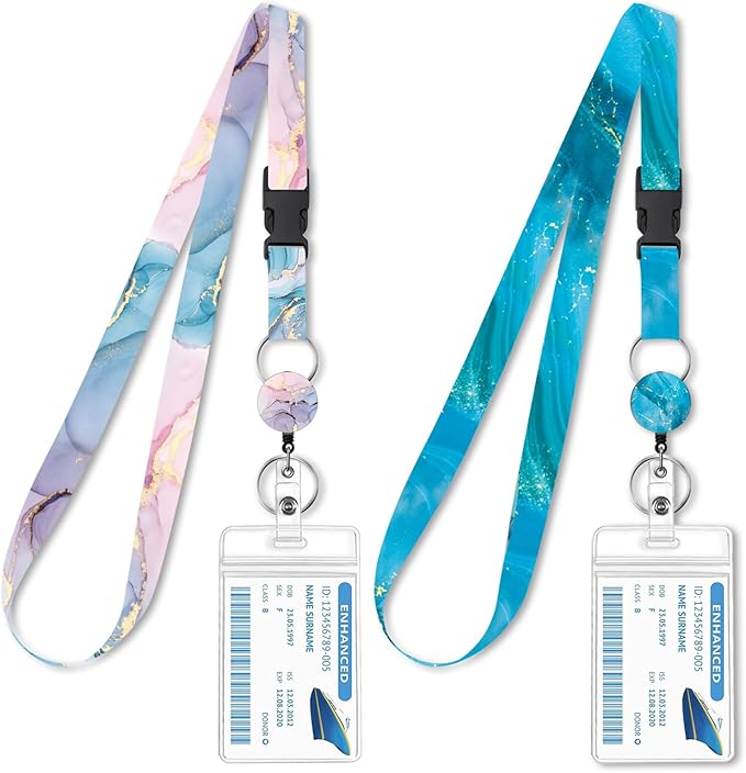 2 Pack Cruise Lanyards Retractable Badge Holder, Marble Pattern Detachable Reel by Unknown