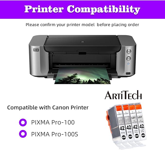 CLI-42 Pixma Pro-100 Ink Replacement for Canon CLI42 GY CLI-42 LGY Compatible Ink Cartridge Use for Pixma Pro-100 Pro-100s Printers 4 Value Pack (2 Gray, 2 Light Gray)-DeskLoop Office