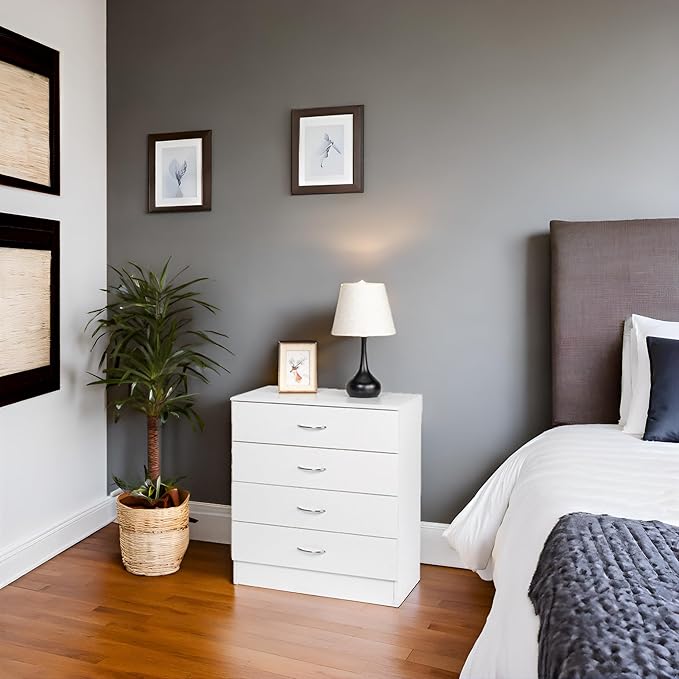 Karl home 4 Drawer Dresser for Bedroom, Small Chests of Drawers Modern Nightstand, White Dresser Chest with 4 Storage Drawers, Dressers for Nursery, Hallway, Living Room, Closet-DeskLoop Office
