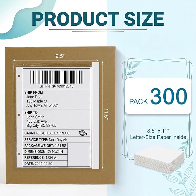 Maitys 300 Pack 9.5"x11.5" Clear Self-adhesive Shipping Label Sleeves Fit - Image 2