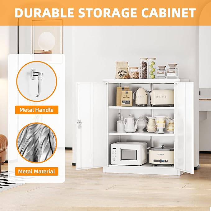 INTERGREAT Metal Cabinet with Lock, Lockable Metal Storage Cabinets with Doors and Shelves for Garage, White Locking Garage Storage Cabinets 36"×32"×16"-DeskLoop Office