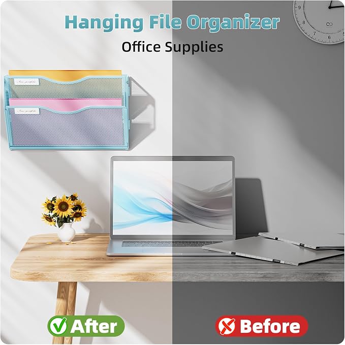 Marbrasse Wall File Holder 2-Tier Hanging Wall File Organizer, Mesh Mail Holder - Image 5