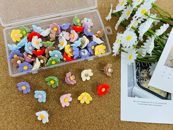 50 Pcs Cute Decorative Flower Push Pins - Image 3