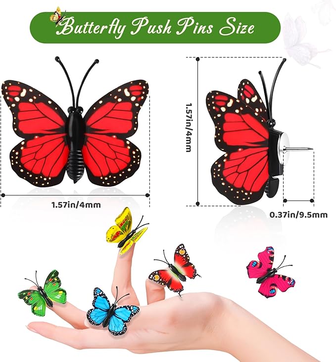 50Packs Butterfly Push Pins Decorative Push Pins Colorful Thumb Tacks Cute - Image 3