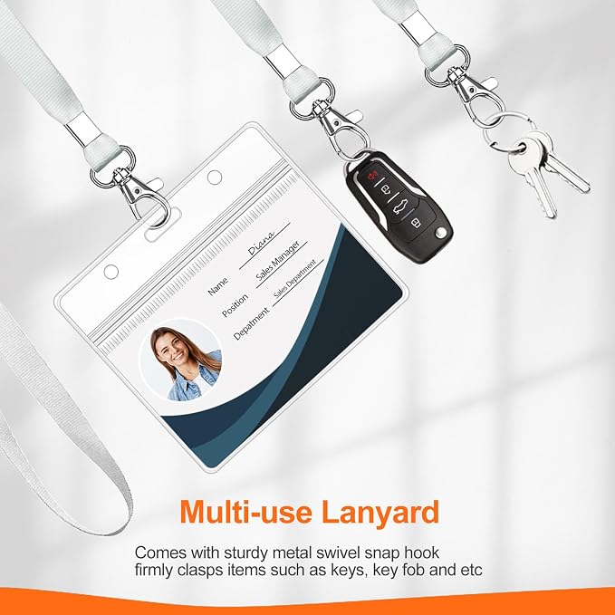 Clear ID Badge Holder with Lanyard, Horizontal Display, Zipper Resealable - Image 5