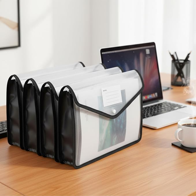 7 PCS Plastic Expanding File Folder Black Transparent Envelopes - Image 3