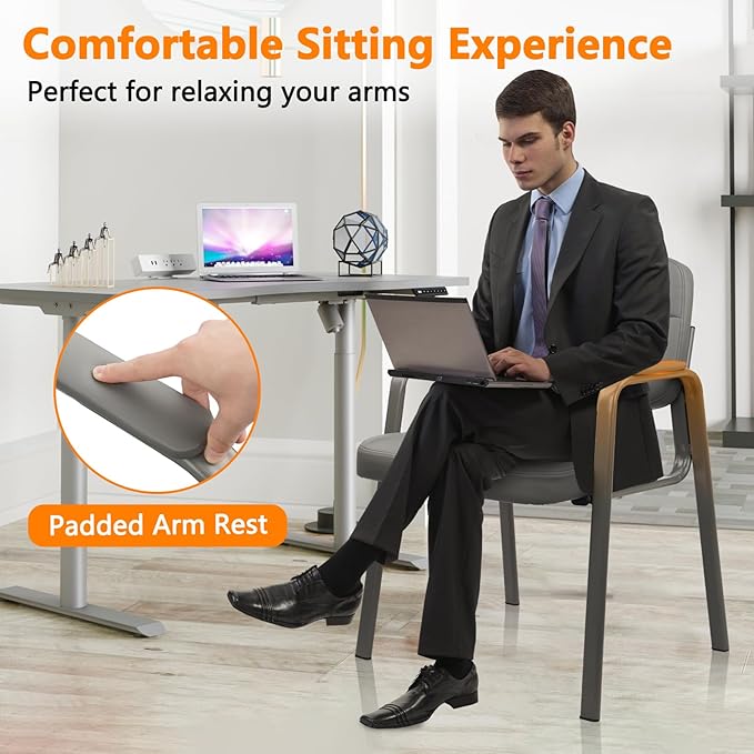 CLATINA Waiting Room Guest Chair with Bonded Leather Padded Arm Rest for Office Reception and Conference Desk(Grey 2 Pack)-DeskLoop Office