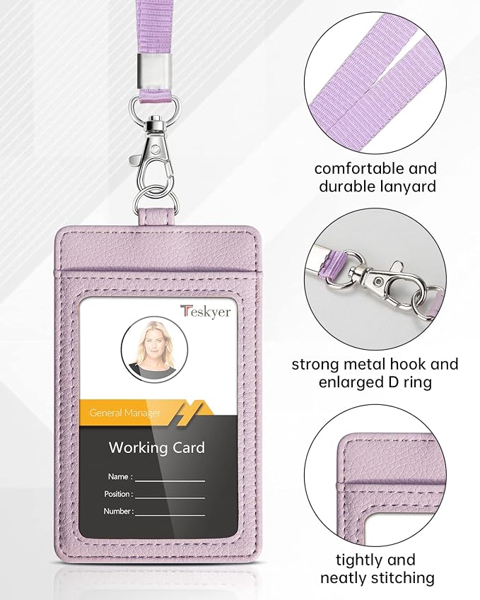 Teskyer Badge Holder with Lanyard, Leather ID Name Badge Card Holder with - Image 3