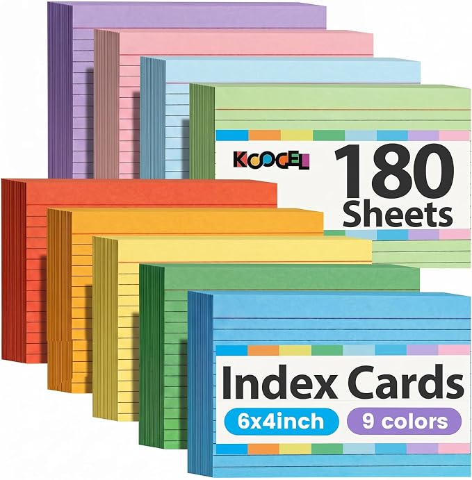 Koogel Index Cards 4x6 Inch, Colored Large Flash Card by KOOGEL