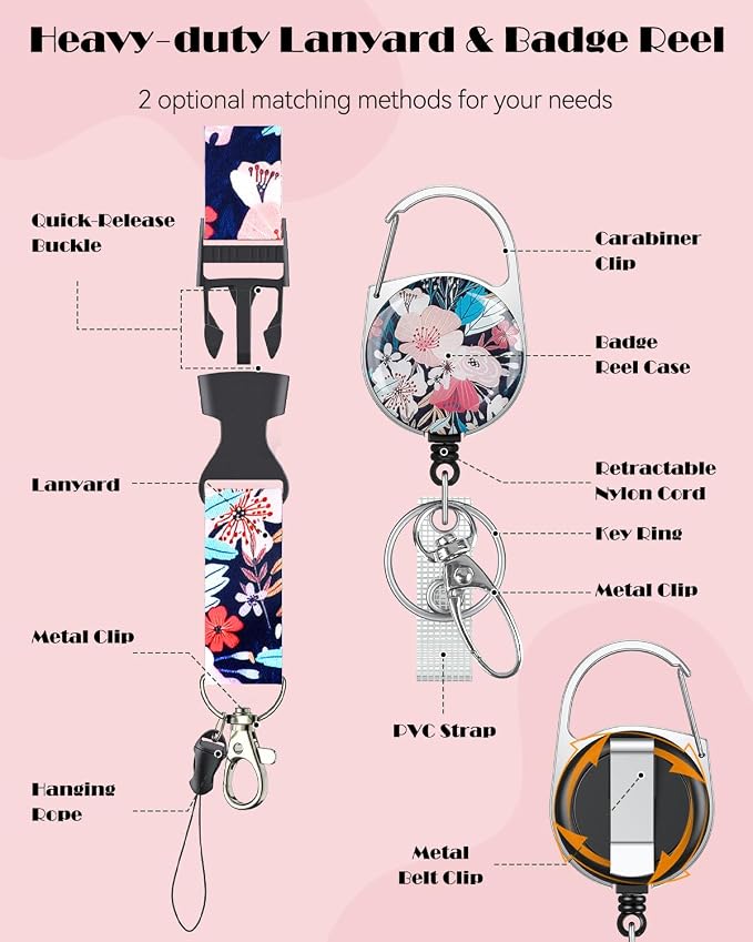 Uniclife Fashionable Sliding Badge Holder, Flower Pattern Plastic Card Holder - Image 4