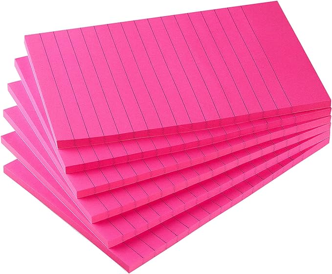Early Buy 6 Pads Lined Sticky Notes with Lines 4x6 Self-Stick Notes Bright Color Sticky Notes, 45 Sheets/Pad (Rose Red)-DeskLoop Office