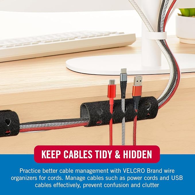 VELCRO Brand Complete Desk Cable Management Kit | 8in Mountable Cable Sleeve - Image 7