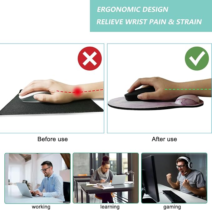 Mouse Pad with Wrist Support, Ergonomic Mouse Pad with Memory Foam Wrist Rest - Image 2