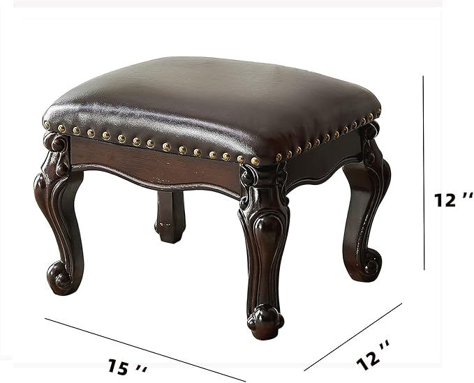 Foot Stool Ottoman Foot Rest Microfiber Leather Upholstered Footstool for Sofa, Living Room, Entryway, Solid Wood Stool (Black Brown)-DeskLoop Office
