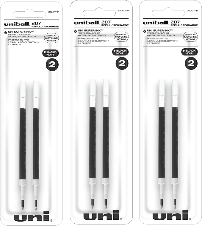 Uniball Signo 207 Gel Pen Refills, 0.7mm Medium Point, 6 Refills - Image 2