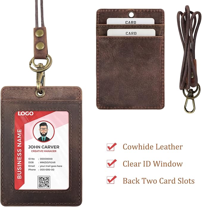 Boshiho Vertical Style Cowhide Leather ID Card Badge Holder - Image 2