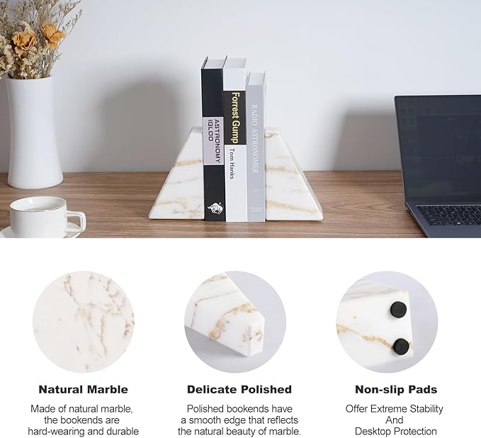 Karibiber Marble Bookends for Heavy Books, Calacatta Decorative Book Ends for - Image 3