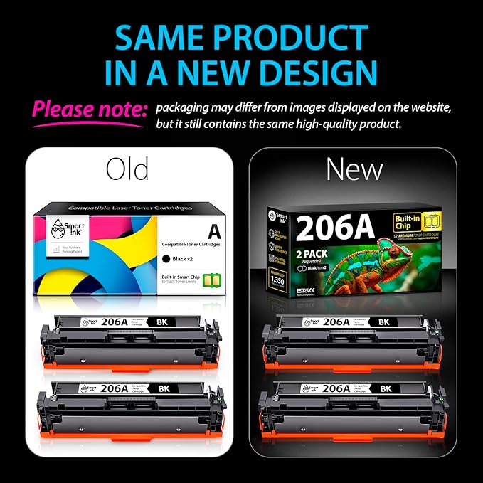 Smart Ink Compatible 206A Toner Cartridge Replacement for HP 206A Toner Cartridges (2 Black Combo Pack) 206X with Chip to use with Color Laserjet Pro MFP M283fdw M283cdw Laserjet Pro M255dw M255nw-DeskLoop Office