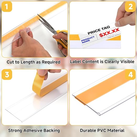 50 Pcs Shelf Label Strips 1.5''H x 48''L Self Adhesive Label Holder - Image 4
