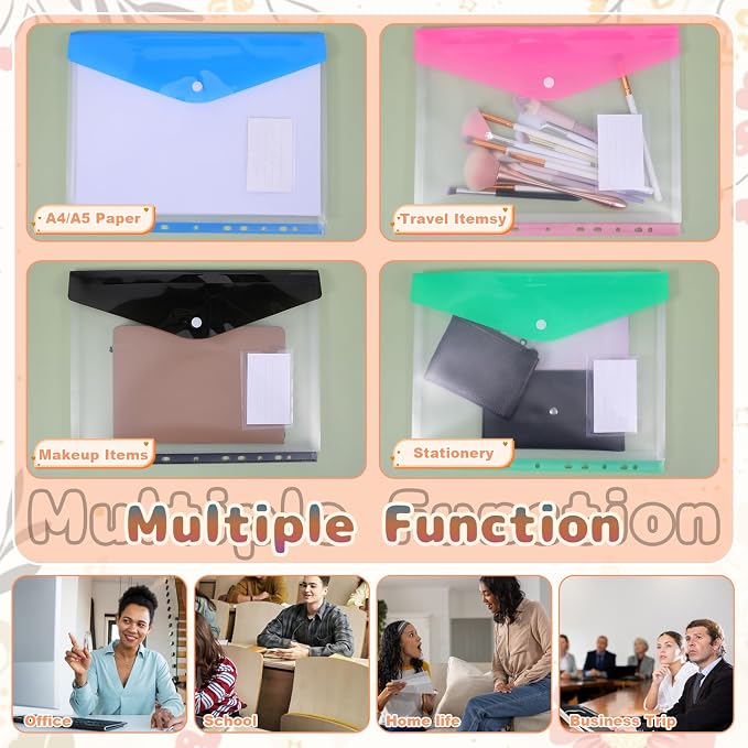 12 Pack Colorful Binder Pocket Bulk, Plastic Envelopes Binder Folders - Image 7