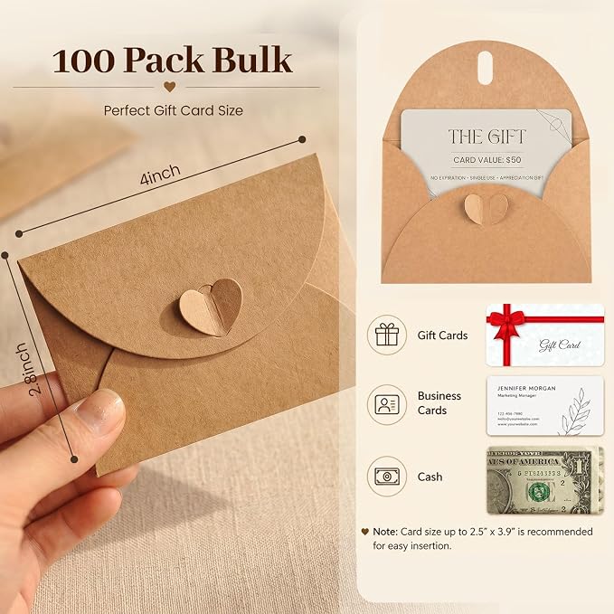 HANSGO 100PCS Mini Gift Card Envelopes, 4 x 2.8 Inch Gift Card Holders - Image 2