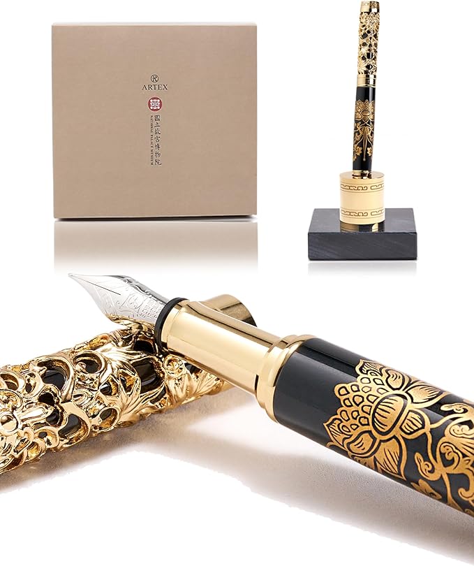 Luxury Fountain Pen Set With Stand - Museum Art Collections - Crafting Timeless Beauty - the Best Gift & Office Desk Decor, German SCHMIDT Fine Nib, Inspirational Office Desk Decor-DeskLoop Office