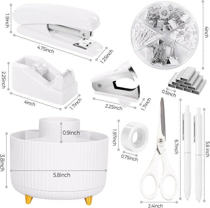 SKYDUE White Office Supplies Set, Office Desk Accessories 10PCS, Pencil Holder - Image 6