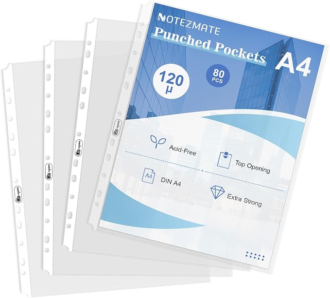 A4 Clear Sheet Protectors 11.81x 8.46in, 80 Punched Pocket by NOTEZMATE