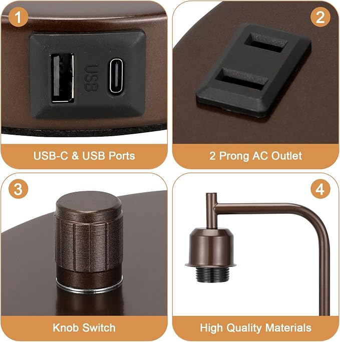 Innqoo Brown Industrial Bedside Table Lamp - Image 4