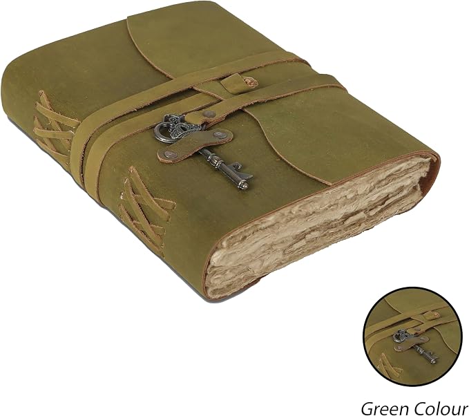 Leather Journal with Deckle Edge Paper 8x6 inch and Vintage Key | Handmade - Image 2