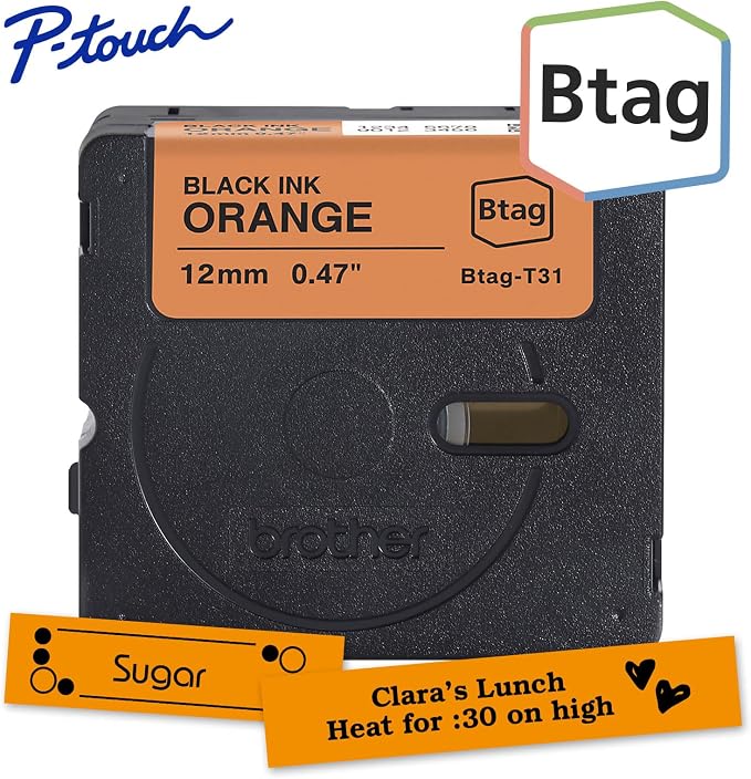 Brother Genuine P-Touch Btag BTAGT31 Black on Orange Label Tape ~1/2in by - Image 2