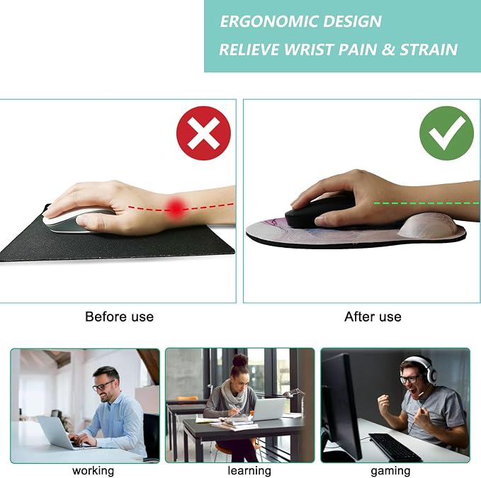 Mouse Pad with Wrist Support, Ergonomic Mouse Pad with Memory Foam Wrist Rest - Image 2