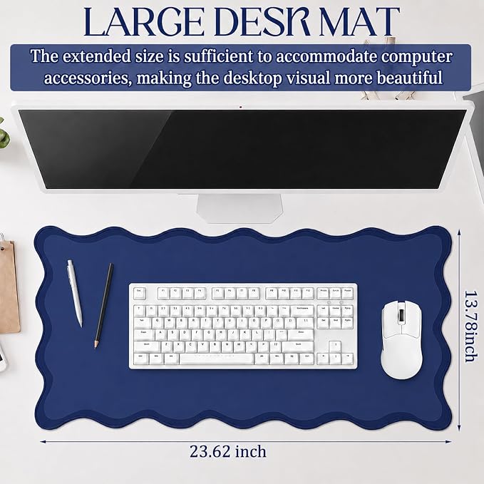 Hahafelt Scalloped Desk Mat Large Desk Pad Cute Coquette Table Mat Back to - Image 2