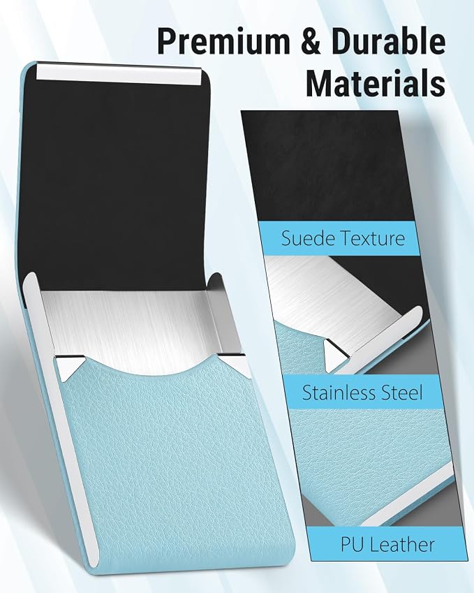 MaxGear Business Card Holder, PU Leather Business Card Case, Light Blue | - Image 4