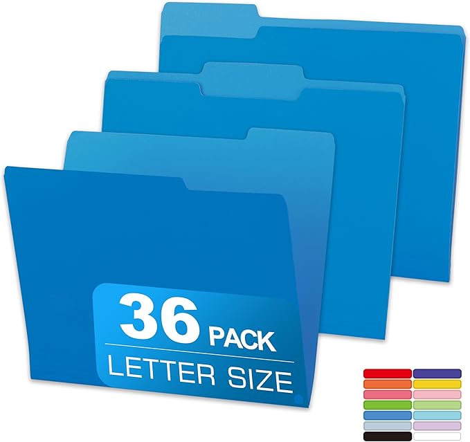 36 Packs Colored File Folders, Two Tone Color File Folder 8.5 x 11 Inch by Unknown