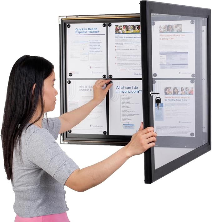 Weather Resistant Bulletin Board with Swing-Open Locking Door, Wall Mounted Notice Board with Magnetic Display Surface, for Indoor or Outdoor Use, Aluminum (Black)-DeskLoop Office