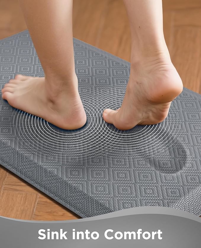 Ophanie Kitchen mats for Floor, 3/4 inch Thick, Kitchen Rugs, Anti Fatigue Standing Cushioned Mat, Waterproof,Comfort Ergonomic mat for Office, Home, Sink, 20''x39'' Grey Non-Slip Bottom-DeskLoop Office