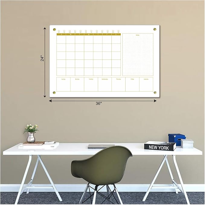 Glass 3-1 Golden Monthly Dry Erase Calendar Whiteboard - Image 2