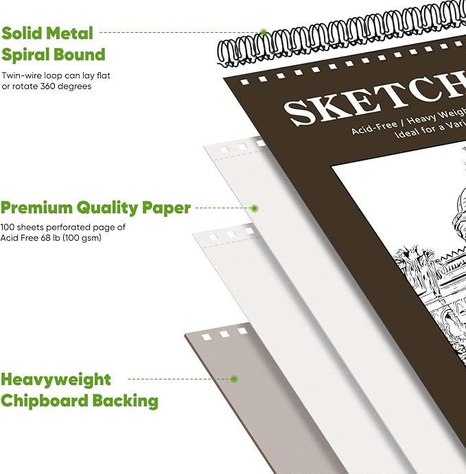 Soucolor 8" x 10" Blank Spiral Notebook| 100 Sheets 68lb/100gsm| Classroom Must Haves Supplies, Back to School Supplies for Teachers & Students| Small Sketchbook Drawing Paper for Kids and Adults-DeskLoop Office