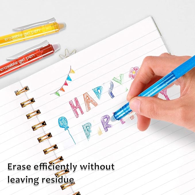Lineon Erasable Gel Pens, 12 Colors Retractable Fine Point Erasable Pens Clicker - Image 4
