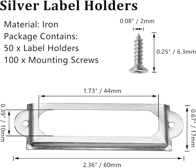 50 PCS Metal Label Holders 60x17mm Silver - Image 3