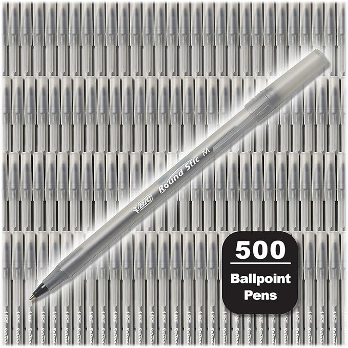 BIC Round Stic Xtra Life Black Ballpoint Pens, Medium Point, 500-Count Pack of - Image 2