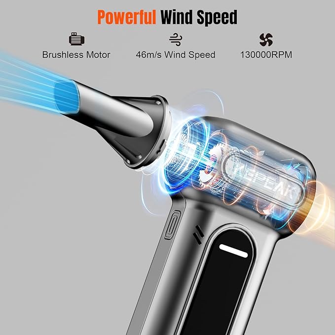 KEPEAK Electric Compressed Air Duster, 130000 RPM Cordless Rechargeable Air Duster for PC Clean, 4 Gear Portable Air Blower for Office, Car, Home, Outdoor-Replace Compressed Air Can-DeskLoop Office